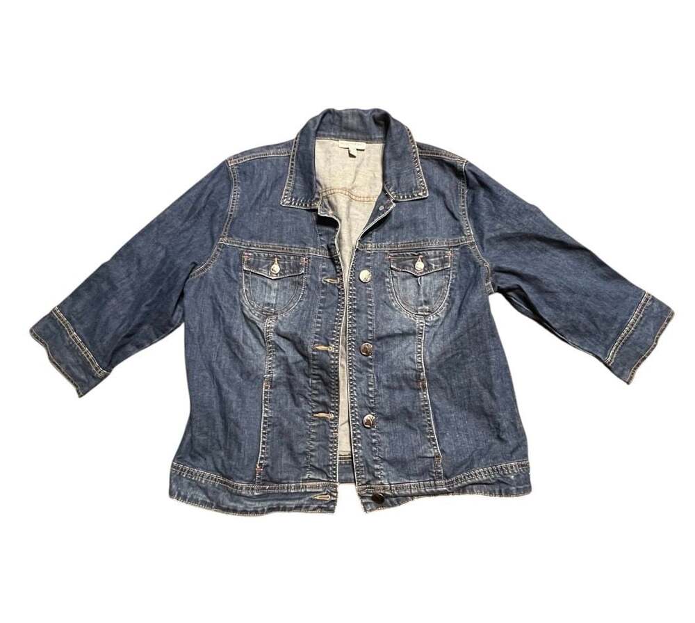 Fashion Bug Women's Denim Jacket Size 16W Graphic Back Print - Picture 3 of 6
